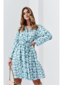 Patterned shirt dress with a belt, cream and blue 4171 - Online store - Boutique